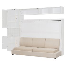 Full Size Murphy Bed Wall Bed With Sofa, Shelves Usb & Light