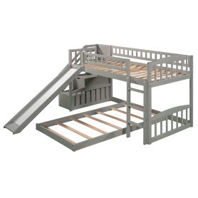 Twin over Twin Bunk Bed with Stairway, Two Drawers and Slide