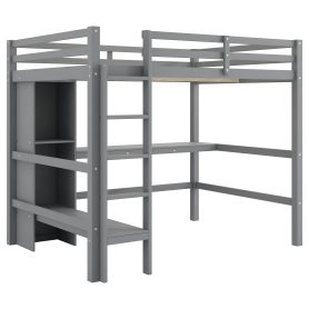Full Size Loft Bed With Multifunction Shelves And Under-bed Desk