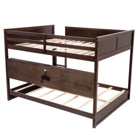 Queen Over Queen Bunk Bed with Built-in Storage Cabinets, Charging Station, Ladder, and Safety Guardrails