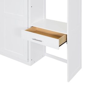 Queen Size Wall Murphy Bed With Desk, Top Cabinet And Storage Shelves