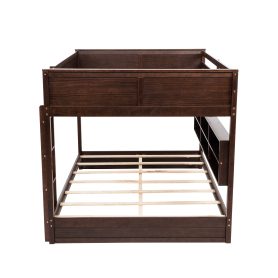 Queen Over Queen Bunk Bed with Built-in Storage Cabinets, Charging Station, Ladder, and Safety Guardrails