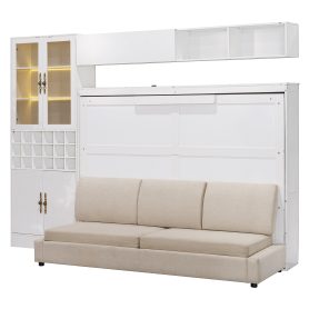 Full Size Murphy Bed Wall Bed With Sofa, Shelves Usb & Light