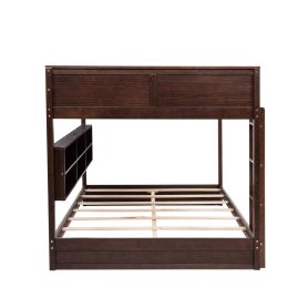 Queen Over Queen Bunk Bed with Built-in Storage Cabinets, Charging Station, Ladder, and Safety Guardrails