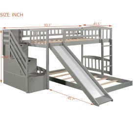 Twin over Twin Bunk Bed with Stairway, Two Drawers and Slide