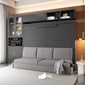 Queen Size Murphy Bed Wall Bed with Sofa, Shelves USB & Light