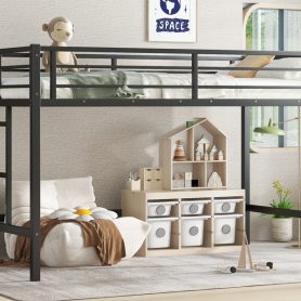 Twin Size Metal Loft Bed With Easy Climbing Ladder And Guardrails