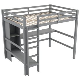 Full Size Loft Bed With Multifunction Shelves And Under-bed Desk