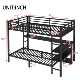 Full Over Twin Bunk Bed With Desk, Shelves, Multiple Placement, LED And USB