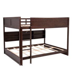 Queen Over Queen Bunk Bed with Built-in Storage Cabinets, Charging Station, Ladder, and Safety Guardrails