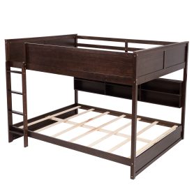 Queen Over Queen Bunk Bed with Built-in Storage Cabinets, Charging Station, Ladder, and Safety Guardrails