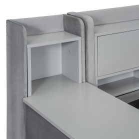 Twin Size Upholstered Daybed with Drawers, Shelves, Flip Cabinets & Side Table