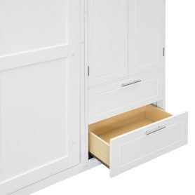 Queen Size Wall Murphy Bed With Top Cabinet, Shelves And Wardrobe