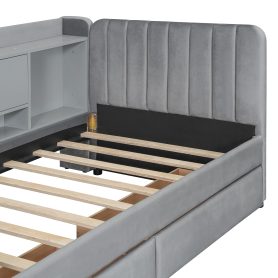 Twin Size Upholstered Daybed with Drawers, Shelves, Flip Cabinets & Side Table