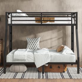 Metal Twin over Full Bunk Bed with Ladder and Guard Rail