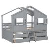 Full Size House Loft Bed with Roof, Windows, 4 Storage Drawers, Safety Guardrails and Ladder