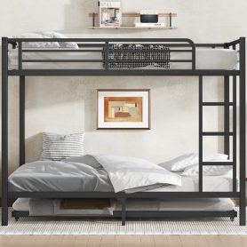 Full over Full Metal Bunk Bed with Twin Size Trundle