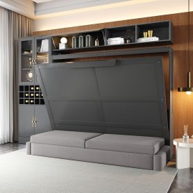 Queen Size Murphy Bed Wall Bed with Sofa, Shelves USB & Light
