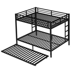Queen over Queen Metal Bunk Bed with Twin Size Trundle