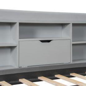 Twin Size Upholstered Daybed with Trundle, Storage Shelves, USB & Outlet