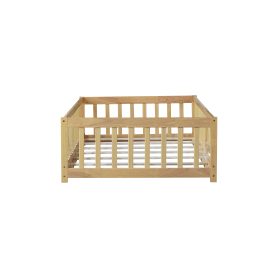 Twin Size Floor Bed With Fence, Door and Safety Guardrails 34 Twin Size Floor Bed With Fence, Door and Safety Guardrails