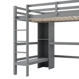 Full Size Loft Bed With Multifunction Shelves And Under-bed Desk
