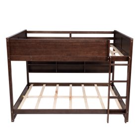 Queen Over Queen Bunk Bed with Built-in Storage Cabinets, Charging Station, Ladder, and Safety Guardrails