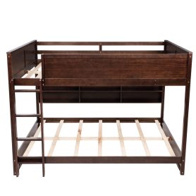 Queen Over Queen Bunk Bed with Built-in Storage Cabinets, Charging Station, Ladder, and Safety Guardrails