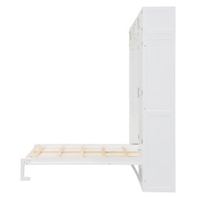 Queen Size Wall Murphy Bed With Top Cabinet, Shelves And Wardrobe