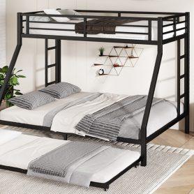 Twin Xl Over Queen Metal Bunk Bed With Twin Size Trundle