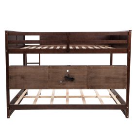 Queen Over Queen Bunk Bed with Built-in Storage Cabinets, Charging Station, Ladder, and Safety Guardrails