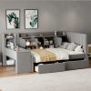 Twin Size Upholstered Daybed with Drawers, Shelves, Flip Cabinets & Side Table