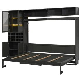 Queen Size Murphy Bed Wall Bed with Sofa, Shelves USB & Light