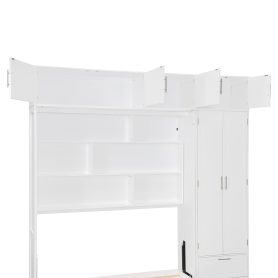 Queen Size Wall Murphy Bed With Top Cabinet, Shelves And Wardrobe