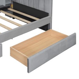 Twin Size Upholstered Daybed with Drawers, Shelves, Flip Cabinets & Side Table