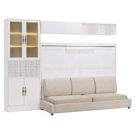 Full Size Murphy Bed Wall Bed With Sofa, Shelves Usb & Light