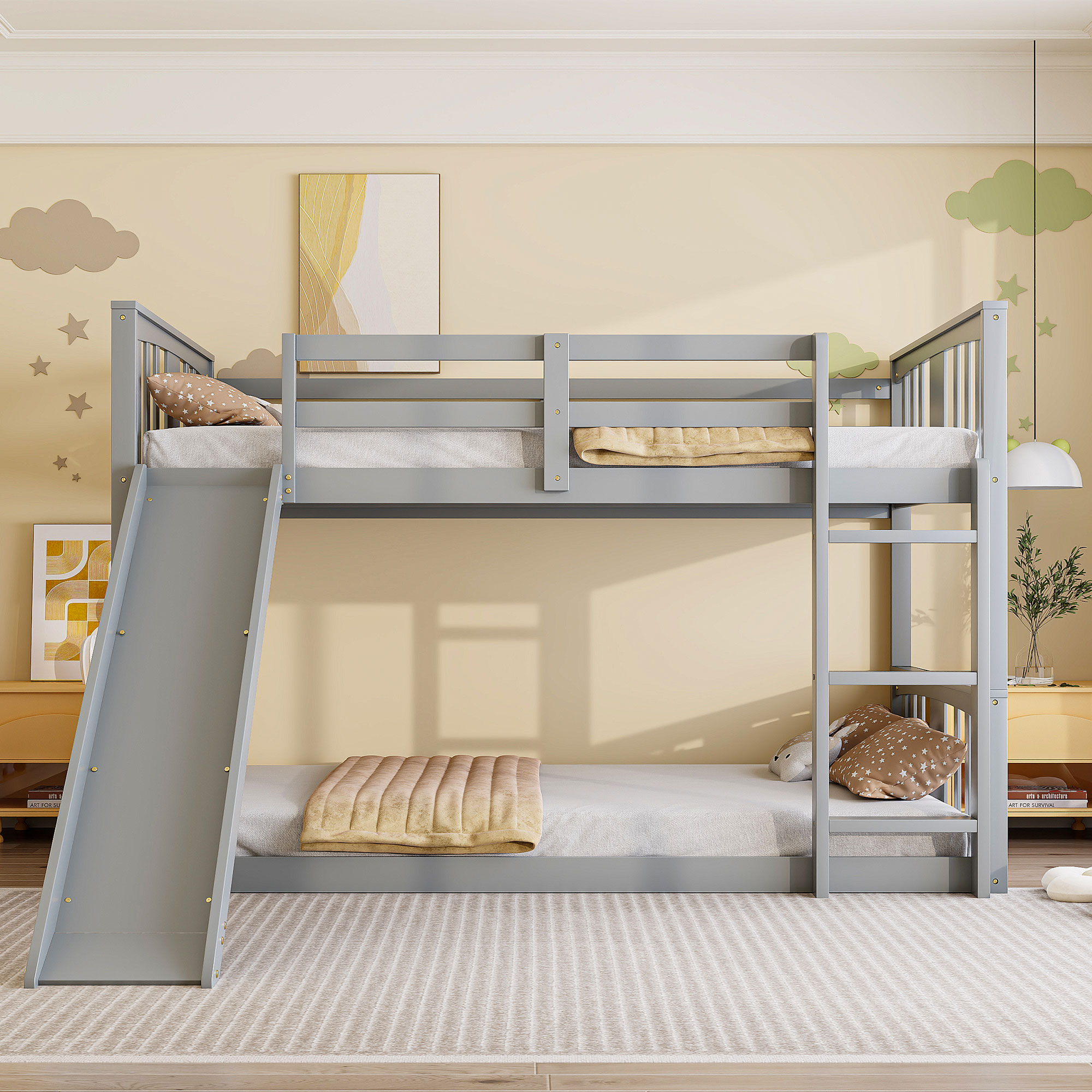 Assembly Instruction For LT000108AAE-1 4 Twin Over Twin Low Bunk Bed With Slide & Ladder