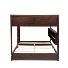 Queen Over Queen Bunk Bed with Built-in Storage Cabinets, Charging Station, Ladder, and Safety Guardrails