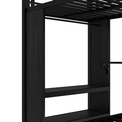 Metal Twin Over Twin Bunk Bed With Built-in Wardrobe, Trundle, Foldable Desk, Ladders