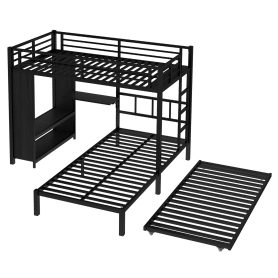 Metal Twin Over Twin Bunk Bed With Built-in Wardrobe, Trundle, Foldable Desk, Ladders