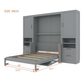 Full Size Murphy Bed Wall Bed with Closet ,Drawers and Shelves