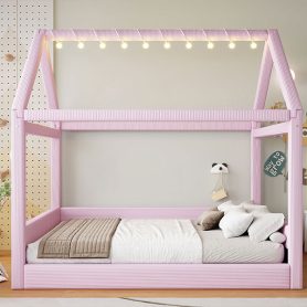 Full Size Upholstered House Daybed with LED Light Strips