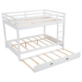 Wood Queen Size Bunk Bed with Ladder and Trundle