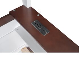 Queen Size Wooden Bunk Bed with Built-in Shelves, Storage Box, LED Light and USB Charging Station