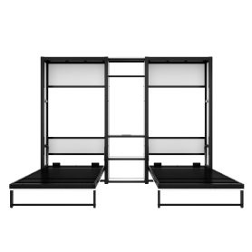 Metal Twin And Twin Murphy Bed With Wardrobe, Shelves And Power Outlets 29 Metal Twin And Twin Murphy Bed With Wardrobe, Shelves And Power Outlets