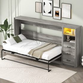 Twin Size Murphy Bed with Drawers and LED Light