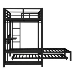 Metal Twin Over Twin Bunk Bed With Built-in Wardrobe, Trundle, Foldable Desk, Ladders