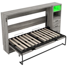 Twin Size Murphy Bed with Drawers and LED Light