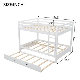 Wood Queen Size Bunk Bed with Ladder and Trundle