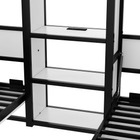 Metal Twin And Twin Murphy Bed With Wardrobe, Shelves And Power Outlets 32 Metal Twin And Twin Murphy Bed With Wardrobe, Shelves And Power Outlets